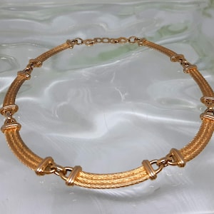 Vintage 1980s Christian Dior Gold Plated Triple Rope Twist Link Choker Necklace, With Original Extender