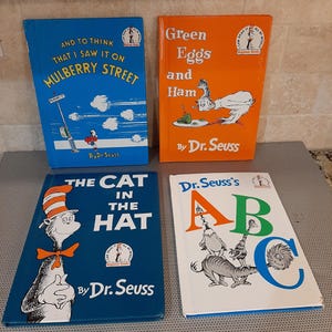 Four Vintage Dr. Seuss Childrens’ Books Mulberry Street, Dr. Seuss’s ABC, The Cat in the Hat, Green Eggs  and Ham