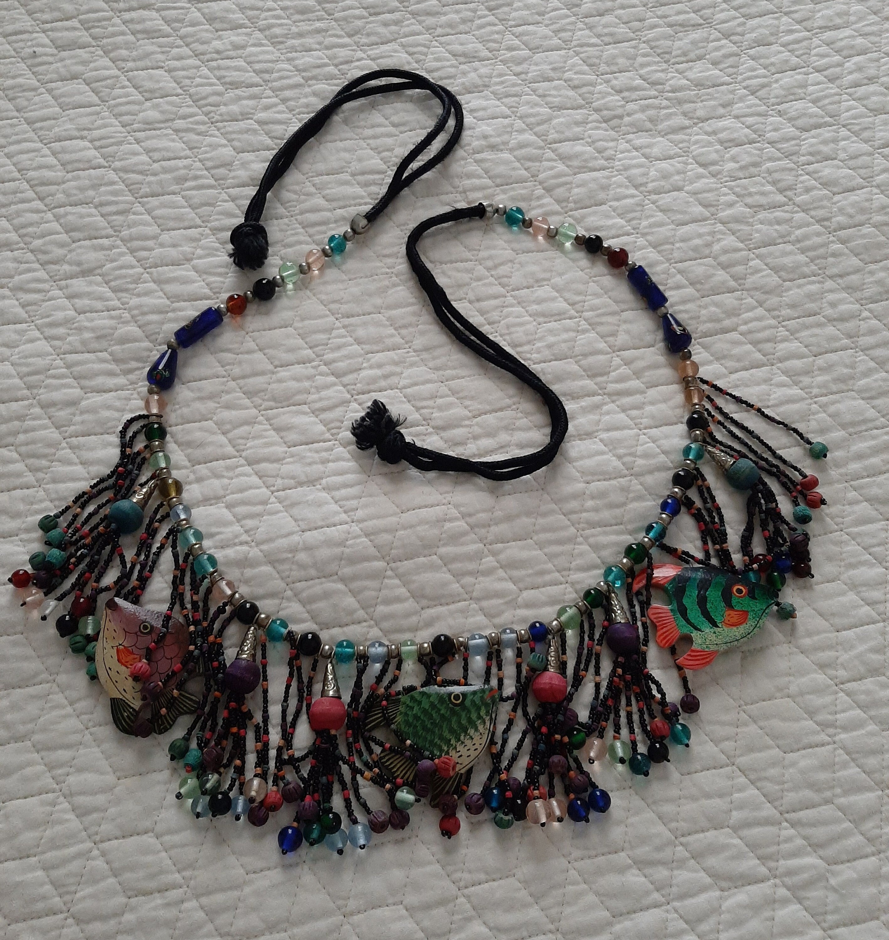 Vintage Hand Made Boho Hippie Bohemian Beaded Tie Belt With 