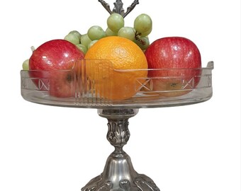 Antique 1880-1925 Berndorf Krupp Austria Art Nouveau Silverplate Fruit Bowl Centerpiece Cut Glass Tray RARE - See Description for Issues