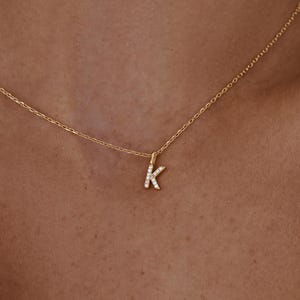 Personalized Gold Pave Initial Necklace, Dainty Zircon Letter Jewelry, Meaningful Birthday Gift for Her, Gifts for Mom