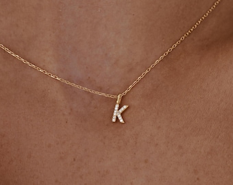 Collier initial personnalisé pavé d'or, bijoux fins en zircone, cadeau d'anniversaire significatif pour elle, cadeaux pour maman