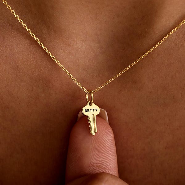 Gold Key Pendant, Personalized Engraved Jewelry, Gifts for Mom, Keepsake for Loved Ones