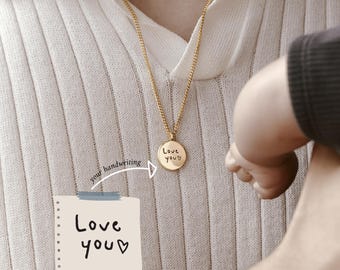 Actual Handwriting Necklace for Men, Custom Engraved Pendant, Personalized Memorial Jewelry, Signature Note Gift, Birthday Gift for Him