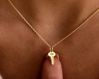 Gold Key Pendant, Custom Engraved Charm, Back to School Gift, Best Friend Gift, Birthday Gift for Her, Unique Sister Keepsake
