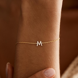 Pave Initial Bracelet, Cubic Zirconia Letter Bracelet, Personalized Jewelry, Minimalist Bracelet, Dainty Gift for Her, Christmas Jewelry