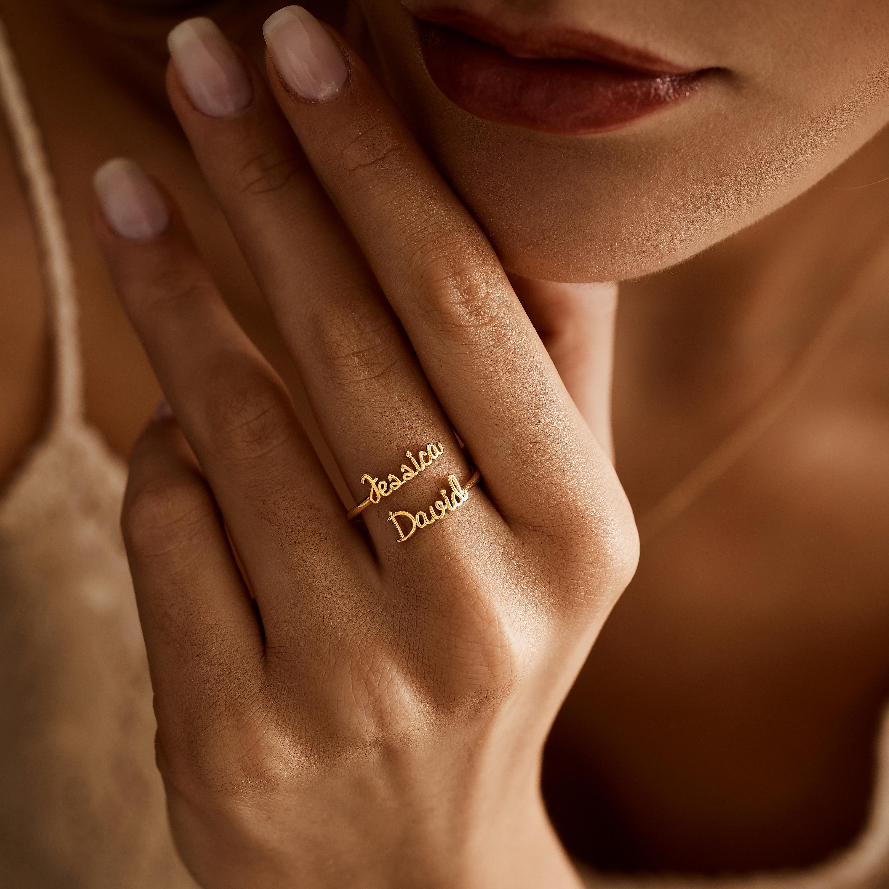 Dual Name Rings Gold Two-name Ring, Personalized Double Band Ring, Valentine's Day Gift ...