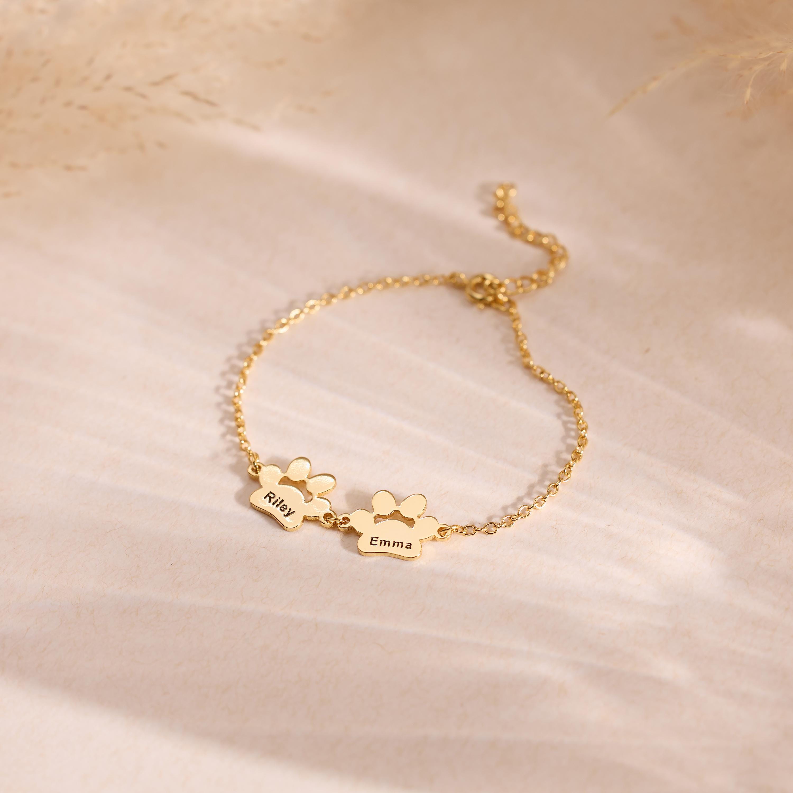 Engraved Paw Print Bracelet, Pet Name Jewelry Gift for Dog Mom ...
