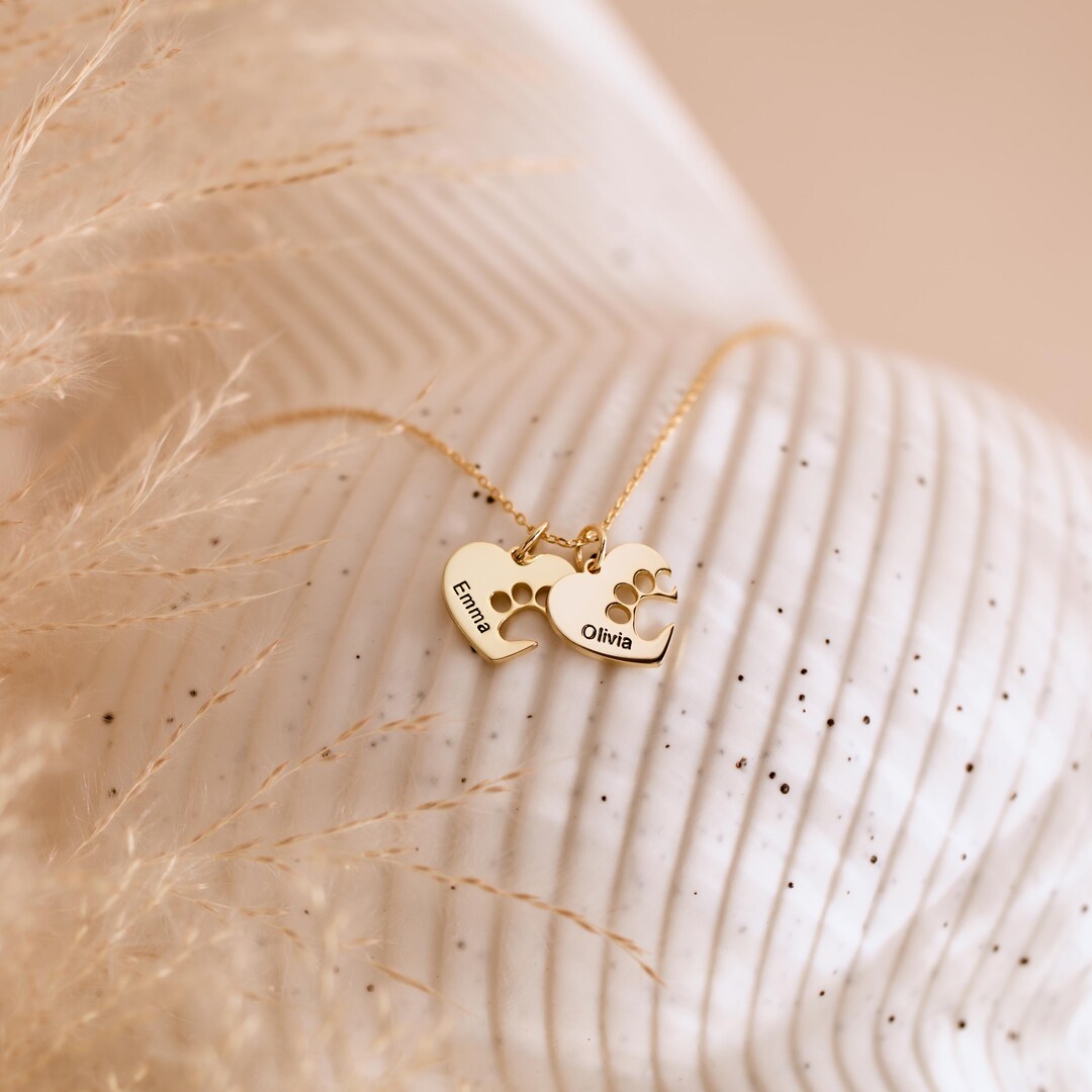 Custom Paw Print Name Necklace With Heart – Personalized Pet Memorial ...