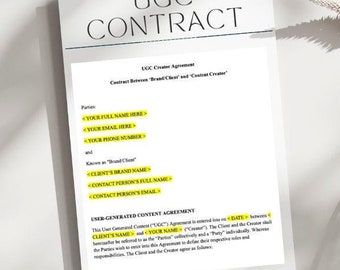 Abogado Revisar Contrato UGC Plantilla de contrato generada por el usuario Plantilla PDF y contrato UGC personalizable Creador de contenido Contrato de abogado