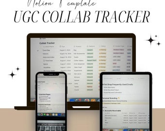 Rastreador de colaboración de UGC Panel de UGC Panel de Notion Rastreador de colaboración Programador de redes sociales Contenido generado por el usuario Rastreador de presentaciones Influencer Dash