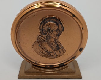 Vintage Round Copper Jesus Sacred Heart Plaque