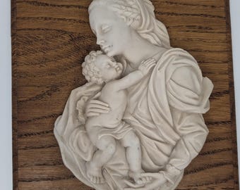 Vintage Madonna and Child Jesus and Virgin Mary Plaque