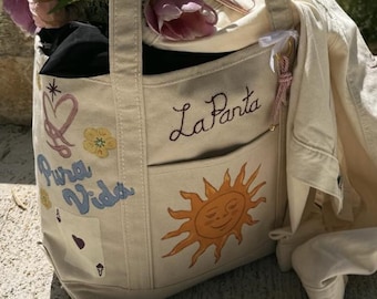 Personalized Embroidered Tote Bag, Hand-Painted Custom Canvas Tote, Bridesmaid Gift Bag, Custom Tote, Personalized Gift, Bach Party Tote