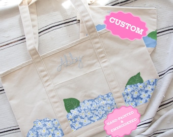 Personalized Embroidered Tote Bag, Hand-Painted Custom Canvas Tote, Bridesmaid Gift Bag, Custom Tote, Personalized Gift, Bach Party Tote