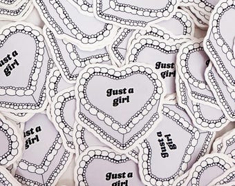 Vintage Heart Cake Vinyl Sticker, Just a Girl, Laptop Decal