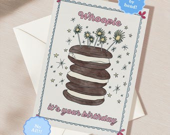 Hand Drawn Happy Birthday Greeting Card | 5.5x6.5 Inch | Blank Inside Greeting Card | Whoopie Pie Birthday | Whimsical Birthday Card