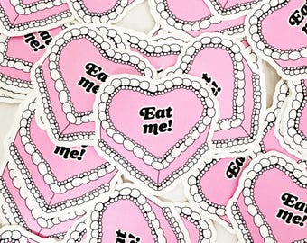 Eat Me Vintage Heart Cake Vinyl Sticker, Laptop Decal