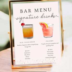 Signature Drink Sign, Bar Menu Sign, Editable Open Bar Sign, Signature Cocktail Sign, Wedding Bar Menu Template