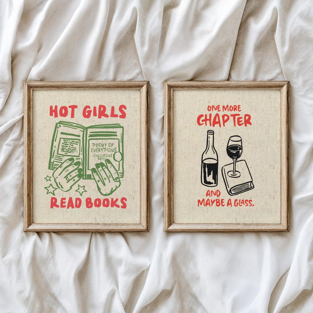 Book Lover Wall Art Set, Retro Bookish Poster, Trendy Library Art ...