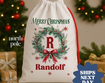 Personalized Christmas Bag: Custom Santa Gift Bag For Kids, Holiday Present Sack With Name, Reusable Christmas Gift Bag(NPB-038)