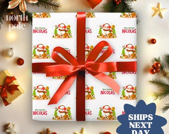 Personalized Christmas Gift Wrap: Custom Santa Wrapping Paper For Kids, Holiday Gift Wrapping Paper With Name(NPW-023)