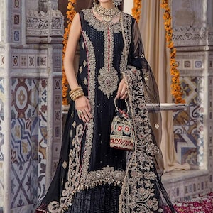 Pakistanisches Abendkleid für Frauen, Desi Party Wear, bestickter Shalwar Kameez, Versandfertig, Eid, Hochzeitsgast Outfit USA