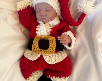 Handmade Baby Santa Outfit Set - Crochet Coat, Pants, Hat & Boots Newborn-18 Months Chrustmas Costume