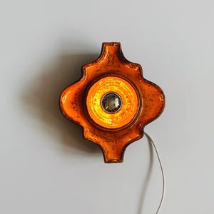 70s Vintage Pop Art Apricot/ Orange Glazed Ceramic Wall Lamp Or Ceiling Light, Hustadt Leuchten, Germany. German Fat Lava Keramik Sconce.