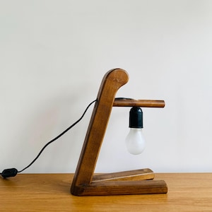 70s Vintage Wood Structure Table Lamp, HONSEL Leuchten, Germany. Mid Century Modern Bedside Lamp, Retro Lighting, Minimalist Design.