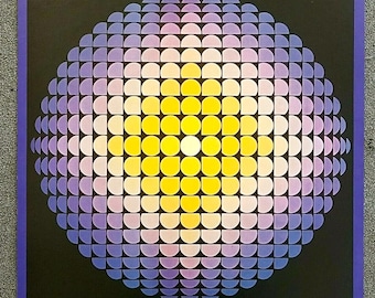 Originele grote visuele kunst "Diffraction Crystalline" door Jean Pierre Vasarely (Yvaral), gedrukt door Verkerke Reprodukties, Nederland, jaren 1980.