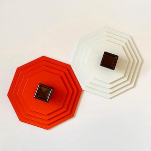 70s Vintage Layered Octagonal Coat Hanger/ Wall Hook In White OR Red, Italy. Mid Century Modern Italian Space Age Designer Homeware Object.