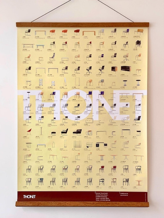 Rare Original Designer Chair & Furniture Poster, Gebrüder Thonet, Germany, 2004. Vintage Bauhaus Graphic Design Advertising Poster.