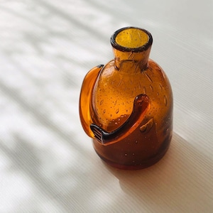 50s Vintage Warm Amber Glass &quot;People&quot; Bottle/ Vase/ Decanter With Bubble Patterns, Designed By Erik Höglund For Kosta Boda, Sweden.