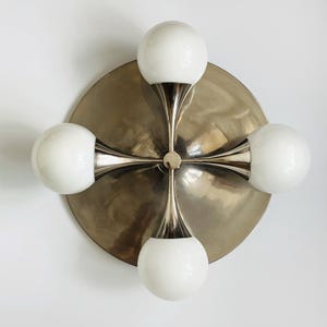 70s Vintage Rare Sputnik Era “Teardrop Tulip” Ceiling/ Wall Lamp, Kaiser Leuchten, Germany. Atomic Design, Bauhaus Style Frost Opal Glass.