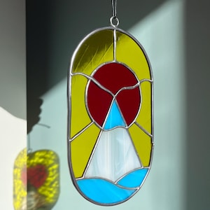 Modern Stained Glass Sun Catcher 12 x 20cm Window Decoration Glass Wall Art