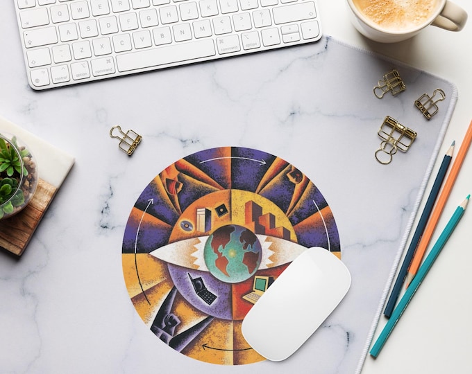 Global Village Coffeehouse Design/Aesthetic round mouse pad