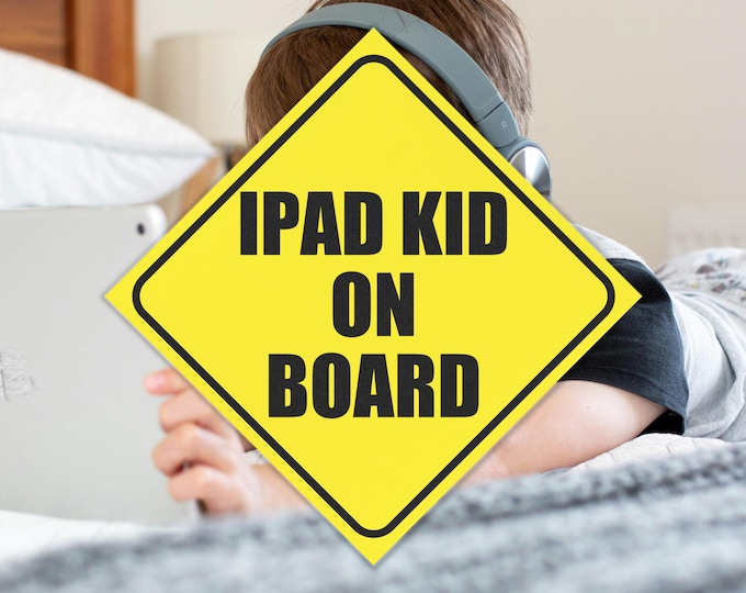 iPad Kid on Board Bumper Magnet: Funny Car Decal