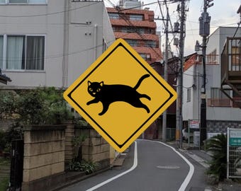 Beware of Cats - Japanese Road Sign Sticker