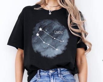 Gemini Shirt, Zodiac T-Shirt, Gemini Tee, Zodiac Sign Tee, Horoscope Birthday Shirt, Night Sky Shirt, Stars T-Shirt, Birthday Gemini Shirt