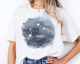 Aquarius Shirt, Zodiac T-Shirt, Aquarius Tee, Zodiac Sign Tee, Horoscope Birthday Shirt, Night Sky Shirt, Stars T-Shirt, Aquarius T-Shirt