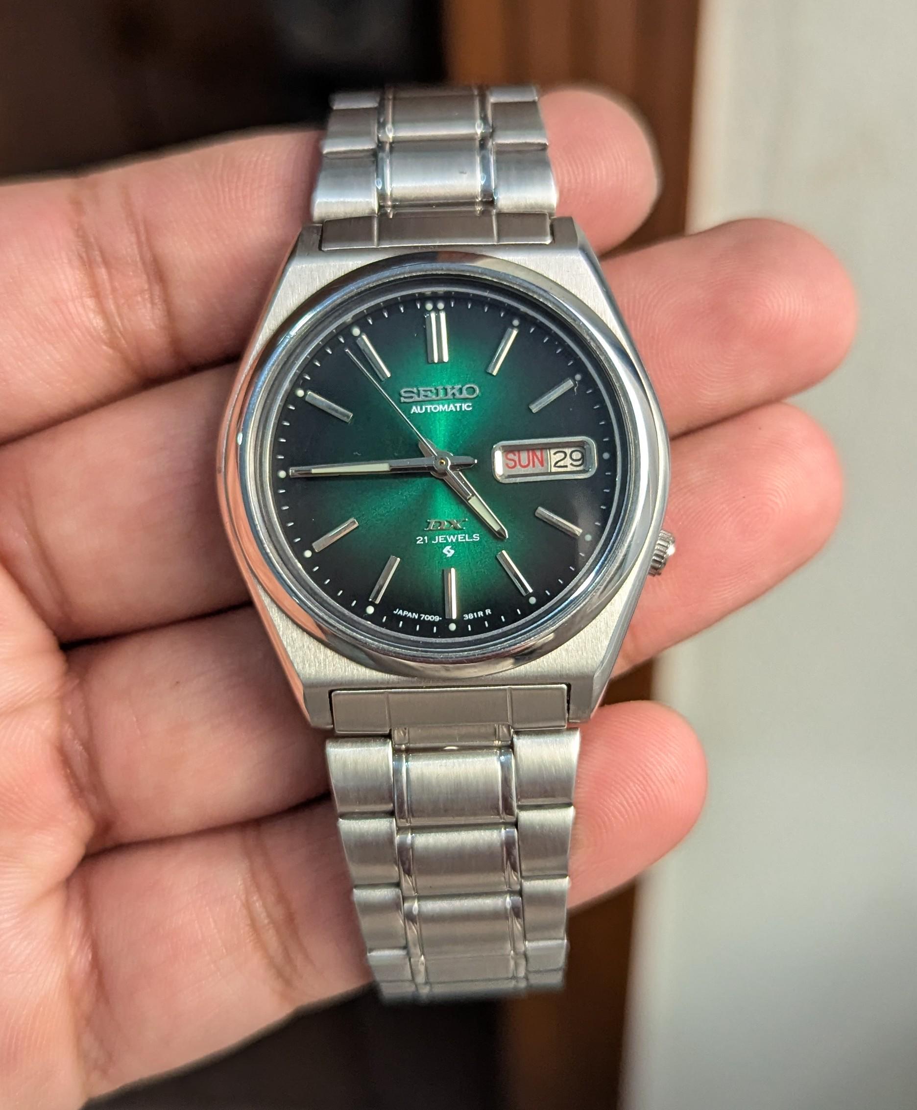 Vintage Seiko Dx Automatic Green Sunburst Dial Cal.7009 Men's