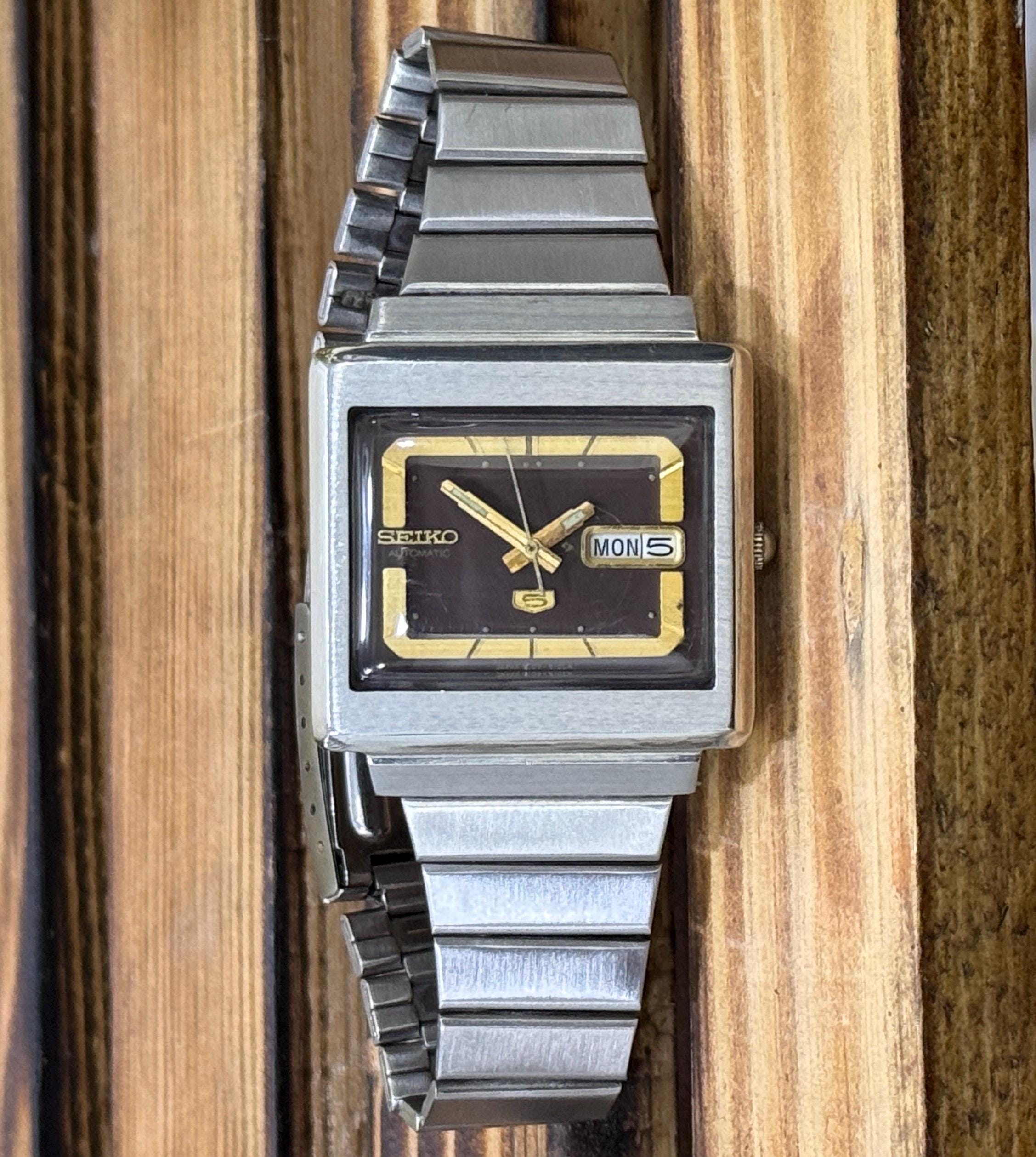 Vintage Seiko 5 Square Automatic Brown Dial Watch for Mens Japan