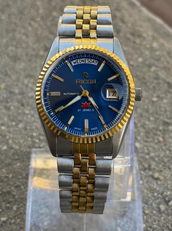 Vintage Ricoh President Automatic + Manual Wind Sunburst Blue Dial
