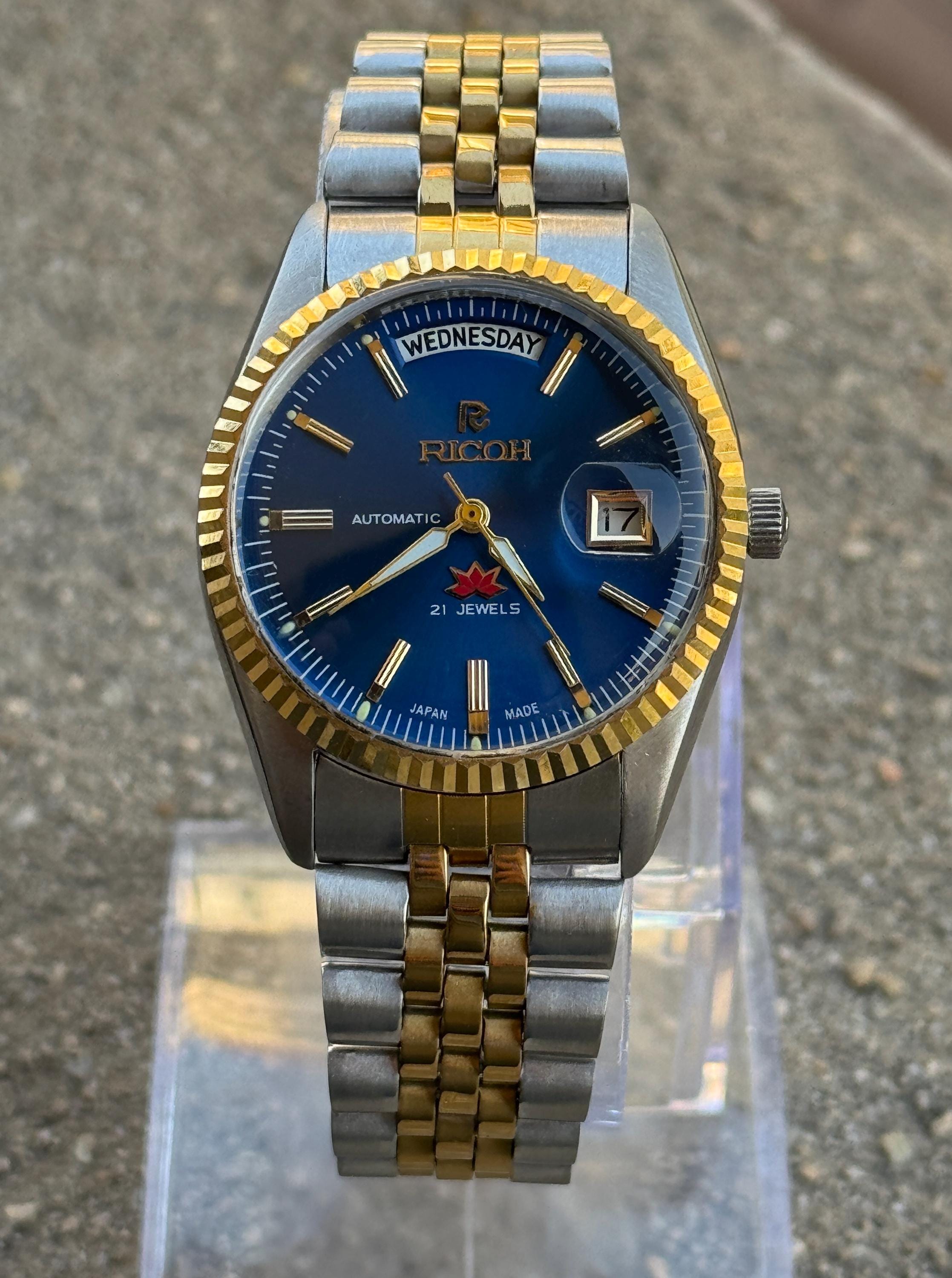 Vintage Ricoh President Automatic + Manual Wind Sunburst Blue Dial