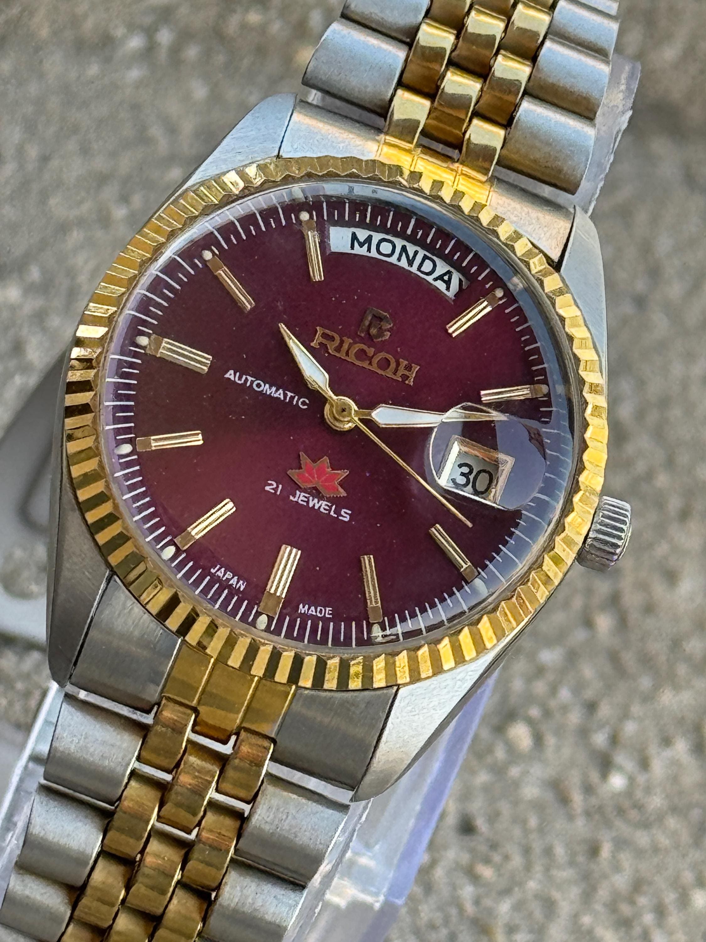 Vintage Ricoh President Automatic + Manual Wind Sunburst Burgundy