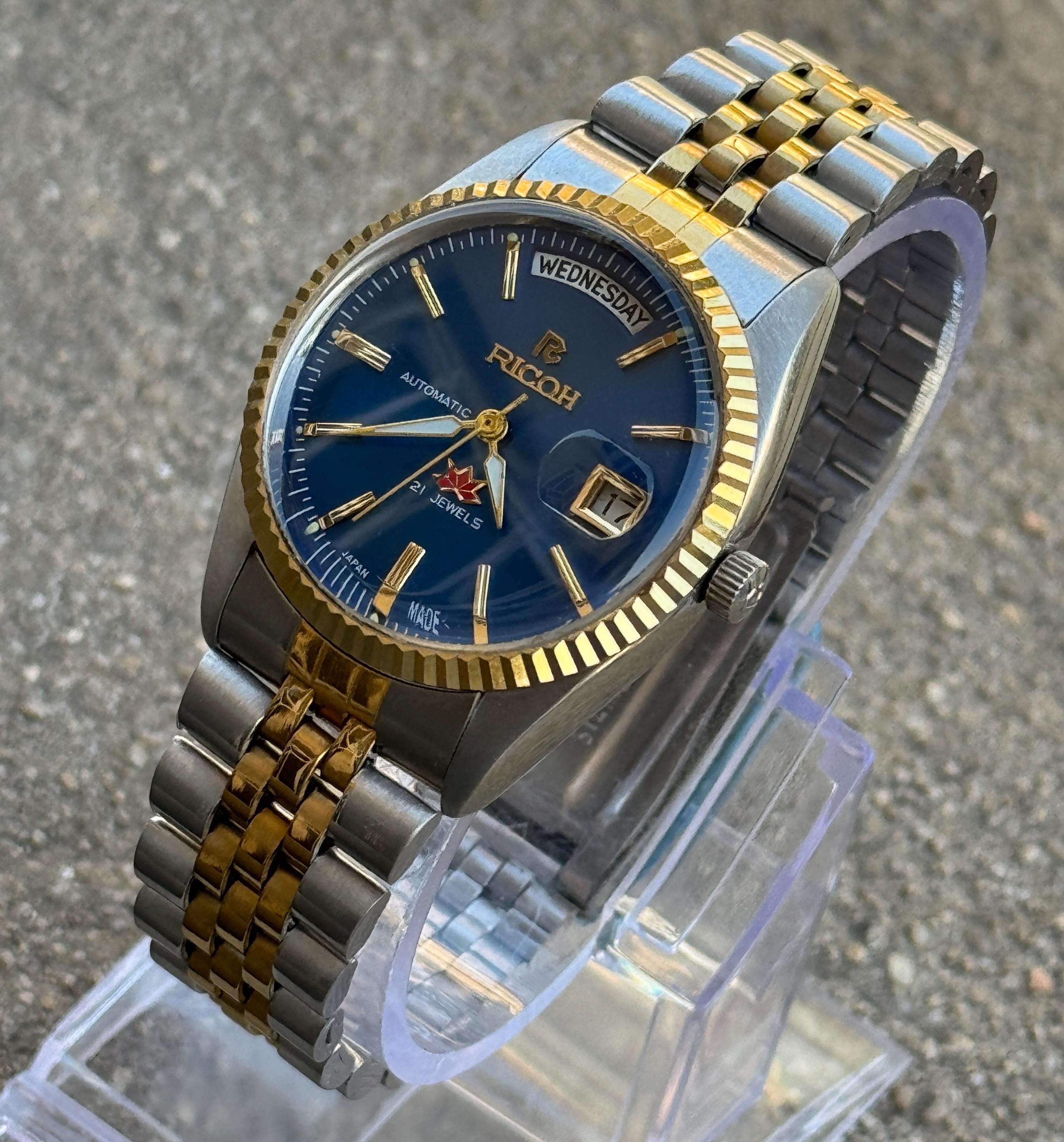 Vintage Ricoh President Automatic + Manual Wind Sunburst Blue Dial