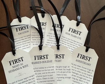 Editable 9 Milestone Wine Labels Printable, Milestone Wine Tags Bridal Shower Gift, Milestone Wine Label Wedding, Year of Firsts Wine Label