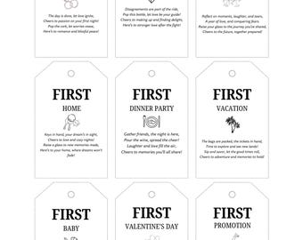 Editable 9 Milestone Wine Labels Printable, Milestone Wine Tags Bridal Shower Gift, Milestone Wine Label Wedding, Year of Firsts Wine Label