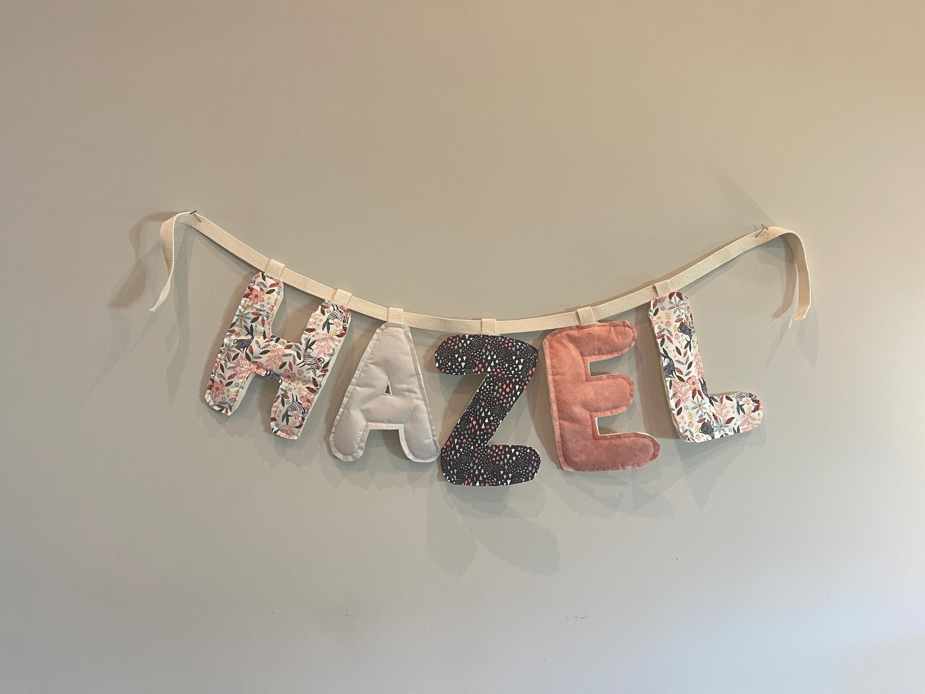Custom Name Banner w/ Puffy Letters – Vintage Fabric Letter Garland – Made-to-Order Baby Name Sign – Rustic Nursery Decor – Baby Shower Gift